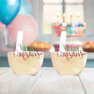 Verre À Vin Sans Pied Joyeux Noël Élégante Typographie rétro
