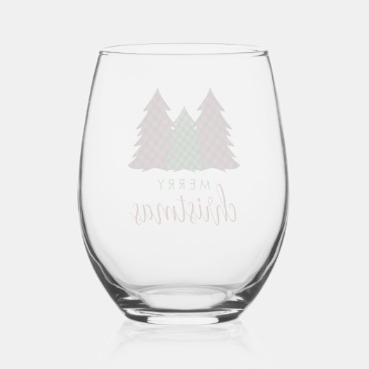 Verre À Vin Sans Pied Joyeux Noël Plaid Arbre de Noël Motif (Verso)