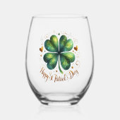 Verre À Vin Sans Pied Joyeux St. Patrick's Day Shamrock vert et or (Recto)