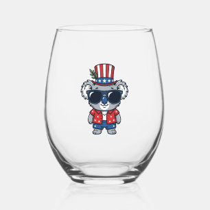 Verre À Vin Sans Pied Koala patriotique art vectoriel de style vintage_1