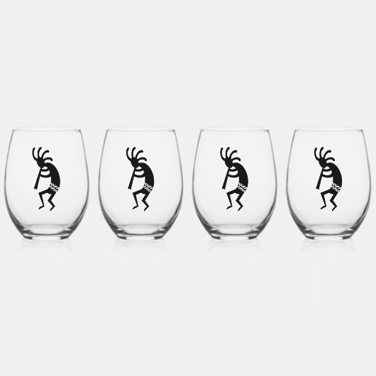 Verre À Vin Sans Pied Kokopelli Sud-Ouest Noir Et Blanc (Recto)
