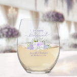 Verre À Vin Sans Pied La servante d'honneur Rose de la lavande<br><div class="desc">Cet ensemble est le choix parfait pour remercier les demoiselles d'honneur et la bonne d'honneur de votre mariage. Le magnifique design chic boho comprend un bouquet de roses aquarelles peints à la main et des fleurs dans les tons lavande, lilas et violet poussiéreux, ainsi que des sprigs à l'eucalyptus et...</div>