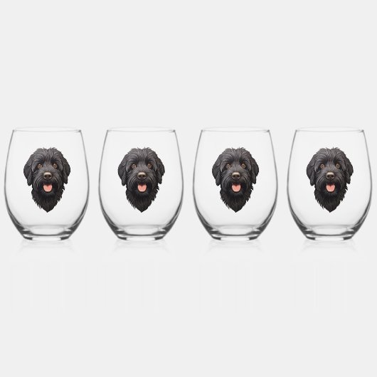 Verre À Vin Sans Pied Labradoodle Chien noir (Recto)