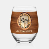 Verre À Vin Sans Pied L'Âge Personnalisé S'Améliore Avec Le Ton En Bois (Recto)