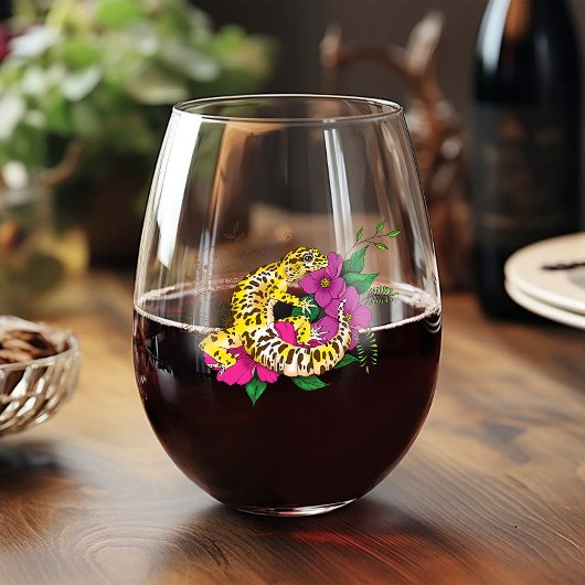 Verre À Vin Sans Pied Léopard jaune Gecko Vert