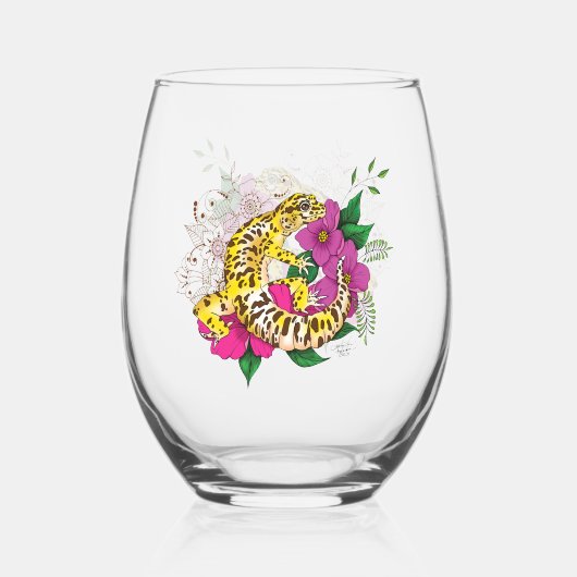 Verre À Vin Sans Pied Léopard jaune Gecko Vert (Verso)