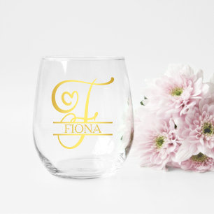 Verre À Vin Sans Pied Lettre F Monogramme Cadeau de demoiselle d'honneur