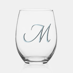 Verre À Vin Sans Pied Lettre initiale Pastel Blue Elegant Monogram