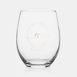 Verre À Vin Sans Pied Lettre M rose de script or
