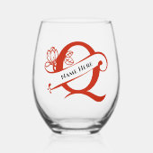 Verre À Vin Sans Pied Lettre monogramme florale Q Ajouter un nom Changer (Recto)