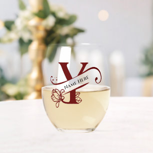 Verre À Vin Sans Pied Lettre monographie florale Y Ajouter un nom Change