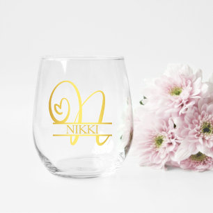 Verre À Vin Sans Pied Lettre N Monogramme Cadeau de demoiselle d'honneur