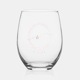 Verre À Vin Sans Pied Lettre rose de script or Monogramme W