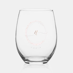 Verre À Vin Sans Pied LETTRE rose D'OR Script MONOGRAPHIQUE N