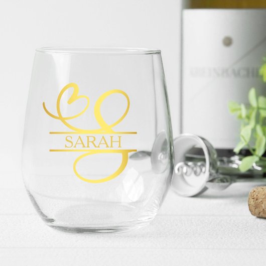 Verre À Vin Sans Pied Lettre S Monogram Bridesmaid Cadeau, Moderne Éléga