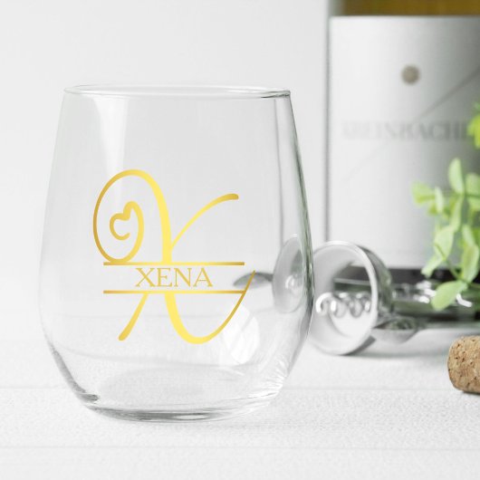 Verre À Vin Sans Pied Lettre X Monogramme Cadeau de demoiselle d'honneur