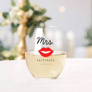 Verre À Vin Sans Pied Lèvres rouges modernes Mme Mariage