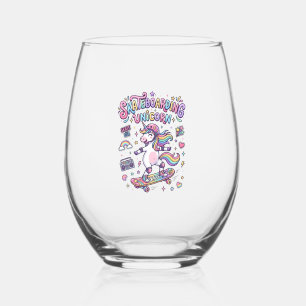 Verre À Vin Sans Pied Licorne Skateboarding Licorne Typographie Gras T-S
