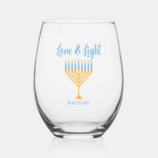 Verre À Vin Sans Pied Love & Light Personalized Hanukkah Menorah Gift (Recto)