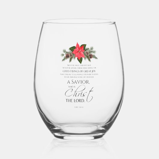 Verre À Vin Sans Pied Luc 2:10-11 Écriture de Noël Poinsettia (Recto)