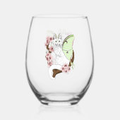 Verre À Vin Sans Pied Luna Moth Moth Blanc Chat Vert (Verso)
