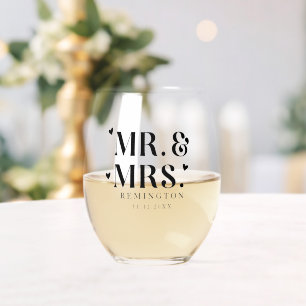 Verre À Vin Sans Pied M. et Mme Newlyhed Hearts