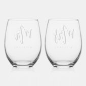 Verre À Vin Sans Pied M. et Mme nom mariage de script de calligraphie (Verso)