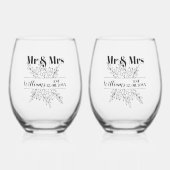 Verre À Vin Sans Pied M. & Mme Boho Mariage Anniversaire Nom de famille (Recto)