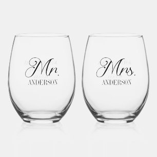 Verre À Vin Sans Pied M. Mme Bride Groom Mariage Réception Customisée