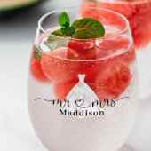 Verre À Vin Sans Pied M. ❤️ Mme Mariage Robe Bouquet rose