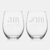 Verre À Vin Sans Pied M. & Mme Nom Mariage personnalisé (Verso)
