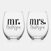 Verre À Vin Sans Pied M. & Mme Nom Mariage personnalisé (Recto)