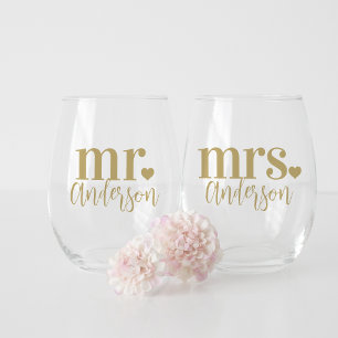 Verre À Vin Sans Pied M. & Mme Nom Mariage personnalisé