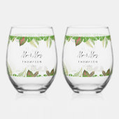 Verre À Vin Sans Pied M. & Mme Tropical Feuille Script Mariage Cadeau (Recto)