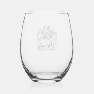 Verre À Vin Sans Pied Maman Chien Patte Léopard Arc-en-ciel Aquarelle Cœ