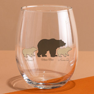Verre À Vin Sans Pied Maman Ours Personnalisée Avec 2 Noms d'Enfants Cad