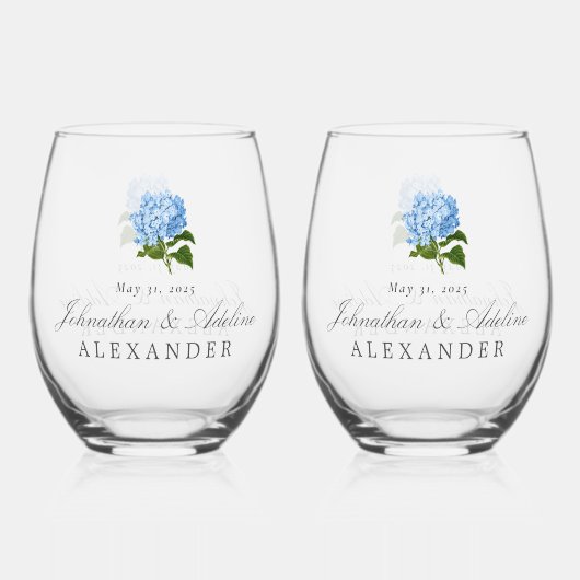 Verre À Vin Sans Pied Mariage Blue Hydrangea (Verso)