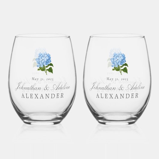 Verre À Vin Sans Pied Mariage Blue Hydrangea (Recto)