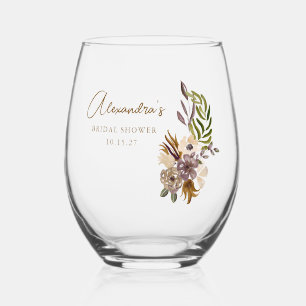 Verre À Vin Sans Pied Mariage Bohème Rustique Nature Botanique Personnal