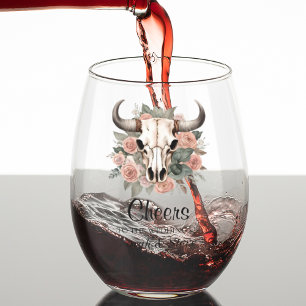 Verre À Vin Sans Pied Mariage d'âge du crâne floral de la vache de l'Oue