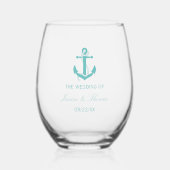 Verre À Vin Sans Pied Mariage d'Ancres turquoise nautique (Recto)