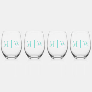 Verre À Vin Sans Pied Mariage de couple simple 2 Monogramme initial VS C