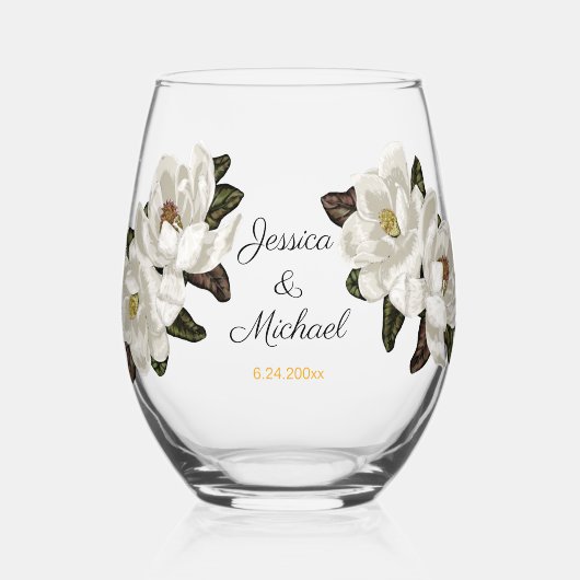 Verre À Vin Sans Pied Mariage de fleurs de Magnolia (Recto)