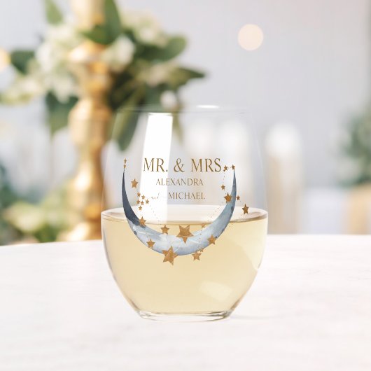 Verre À Vin Sans Pied Mariage de lune céleste d'or mystique (Insitu (Mariage))