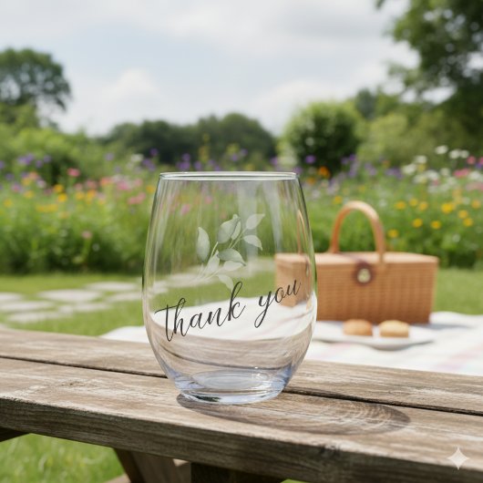 Verre À Vin Sans Pied Mariage de Merci de script d'aquarelle verte