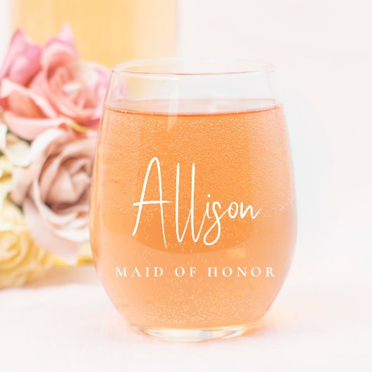 Verre À Vin Sans Pied Mariage de script blanc chic