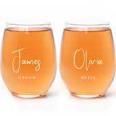 Verre À Vin Sans Pied Mariage de script blanc Chic Bride Groom
