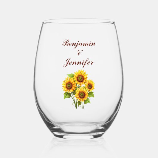 Verre À Vin Sans Pied Mariage de tournesol rustique (Recto)