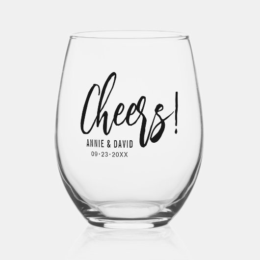Verre À Vin Sans Pied Mariage de typographie de script noir (Recto)