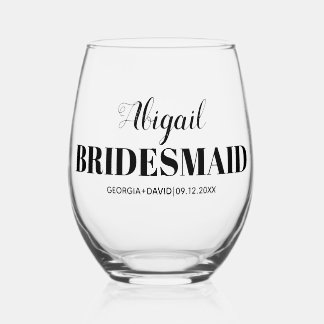 Verre À Vin Sans Pied Mariage de typographie du nom de la servante de Br